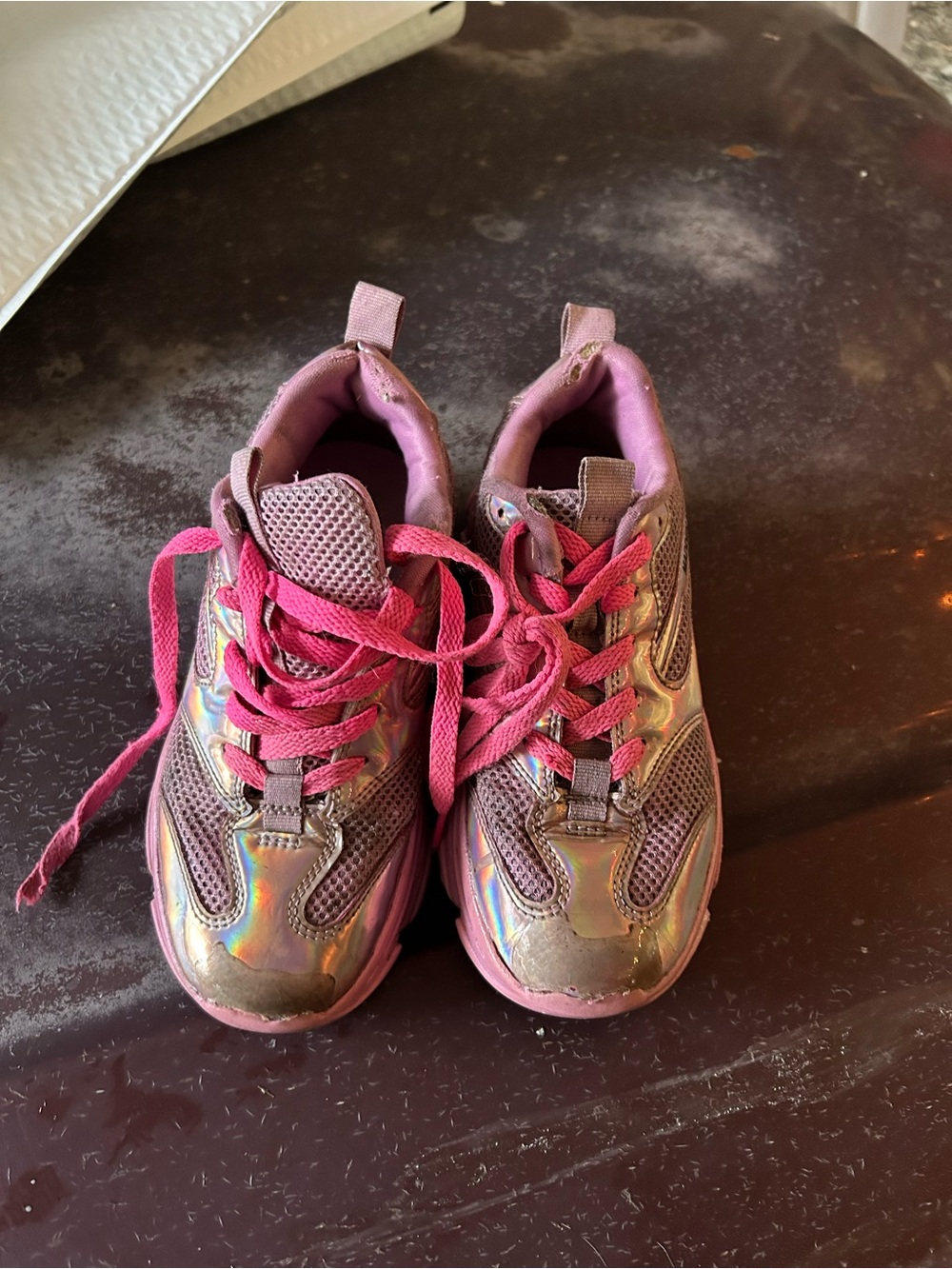 Madden NYC Iridescent Pink Lace-Up Sneakers
